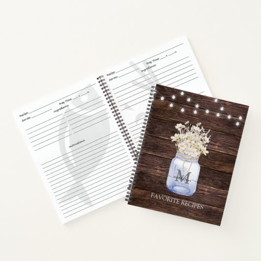 Monogrammed Witte Daisy Bloem Bruin Houten Recept Notitieboek (Binnen)