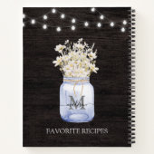 Monogrammed Witte Daisy Bloem Zwart Houten Recept Notitieboek (Achterkant)