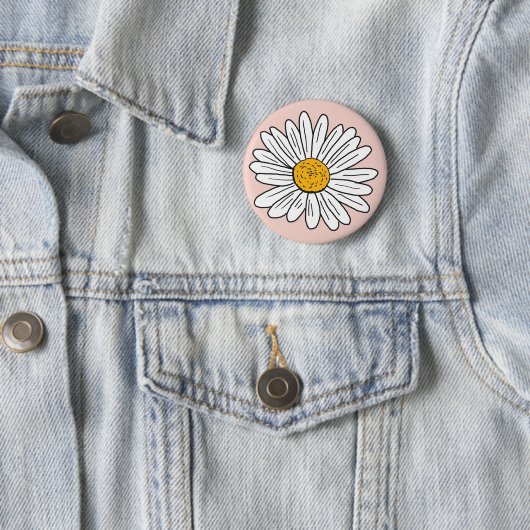 Monogrammed Witte Daisy Floral Ronde Button 5,7 Cm (In situ)