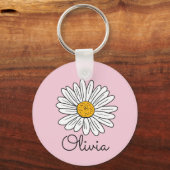 Monogrammed Witte Daisy Floral Sleutelhanger (Voorkant)