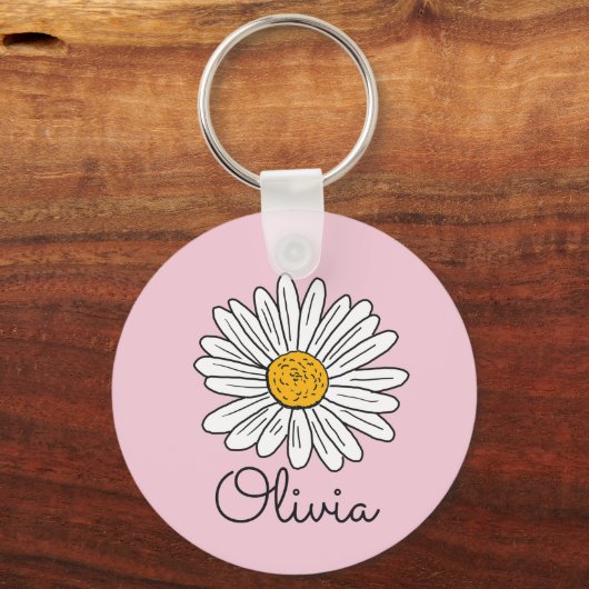 Monogrammed Witte Daisy Floral Sleutelhanger (Voorkant)
