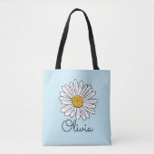 Monogrammed Witte Daisy Floral Tote Bag (Voorkant)