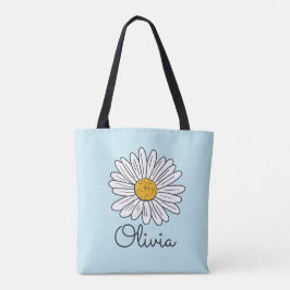 Monogrammed Witte Daisy Floral Tote Bag