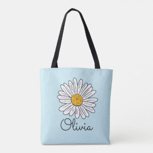 Monogrammed Witte Daisy Floral Tote Bag