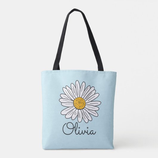 Monogrammed Witte Daisy Floral Tote Bag (Achterkant)