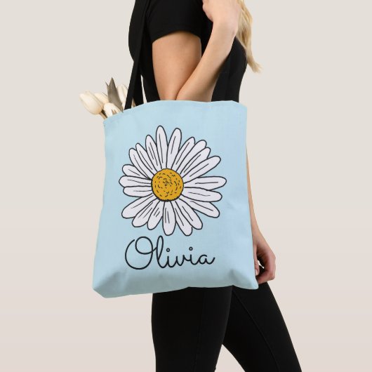 Monogrammed Witte Daisy Floral Tote Bag (Dichtbij)