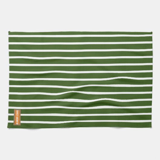 Monogrammed witte en groene strepen stijlvolle mod theedoek (Horizontaal)