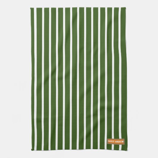 Monogrammed witte en groene strepen stijlvolle mod theedoek (Verticaal)