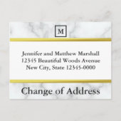 Monogrammed Witte Marmer Kijk Verandering van Adre Aankondigingskaart (Voorkant)