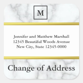 Monogrammed Witte Marmer Kijk Verandering van Adre Vierkante Sticker