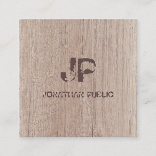 Monogrammed Wood Look Elegant Verstrekte Tekst Vierkante Visitekaartje (Voorkant)