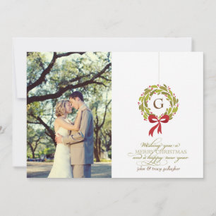 Monogrammed Wreath - Holiday-fotokaart Feestdagenkaart