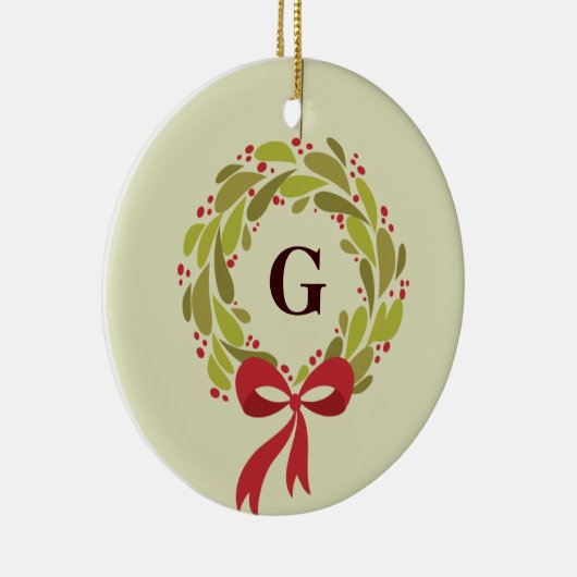 Monogrammed Wreath - Onze eerste kerst Keramisch Ornament (Rechts)