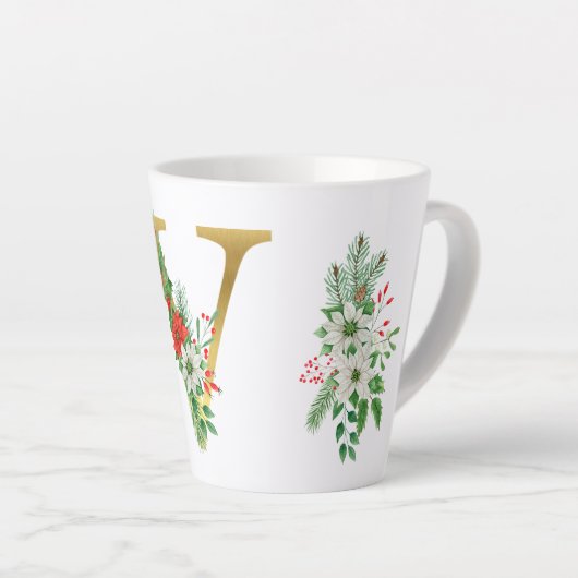 Monogrammed Xmas Latte Mok-Gouden Letter Latte Mok (Rechterhoek)
