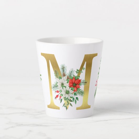 Monogrammed Xmas Latte Mok-Gouden Letter Latte Mok (Voorkant)