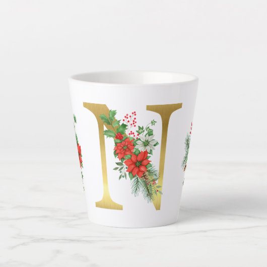 Monogrammed Xmas Latte Mug-Gold Letter Latte Mok (Voorkant)