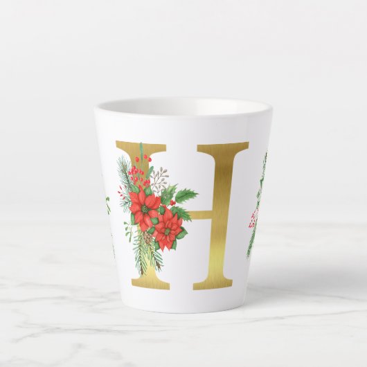 Monogrammed Xmas Latte Mug-Gold Letter Mok (Voorkant)