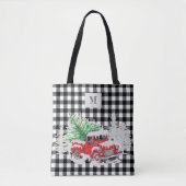 Monogrammed Xmas red truck buffalo zwart Tote Bag (Voorkant)