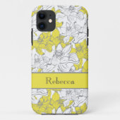 Monogrammed Yellow and Grey Floral Case-Mate iPhone Case (Achterkant)