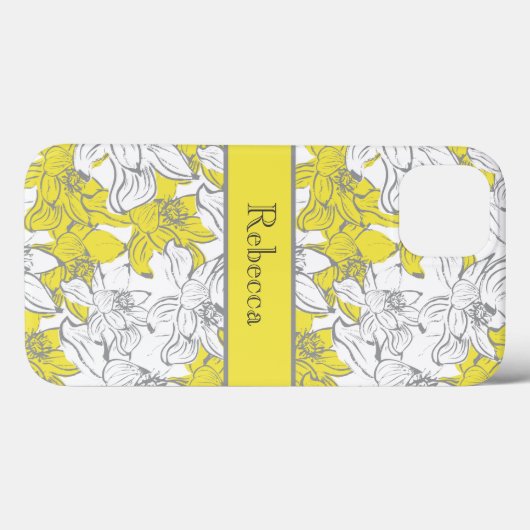 Monogrammed Yellow and Grey Floral Case-Mate iPhone Case (Achterkant (horizontaal))