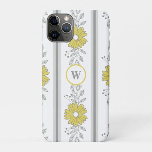 Monogrammed Yellow and Grey Floral Case-Mate iPhone Case (Achterkant)