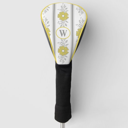 Monogrammed Yellow and Grey Floral Golfheadcover (Voorkant)