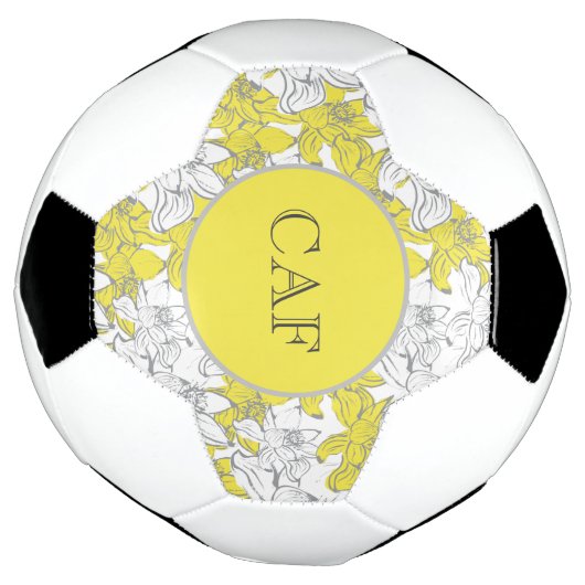 Monogrammed Yellow and Grey Floral Voetbal (Gedraaid)