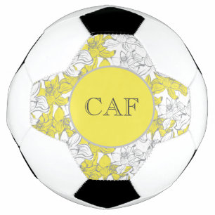 Monogrammed Yellow and Grey Floral Voetbal