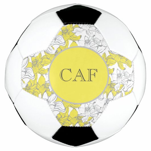 Monogrammed Yellow and Grey Floral Voetbal (Voorkant)