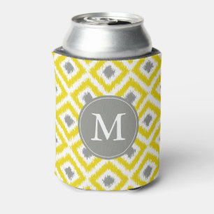 Monogrammed Yellow and Grey Ikat Diamonds Pattern Blikjeskoeler