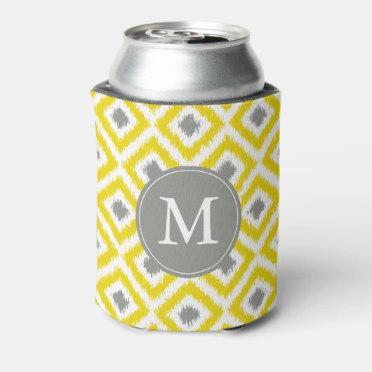 Monogrammed Yellow and Grey Ikat Diamonds Pattern Blikjeskoeler (Blikje Achterkant)