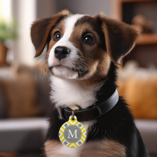 Monogrammed Yellow and Grey Ikat Diamonds Pattern Huisdierpenning