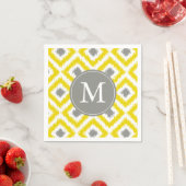 Monogrammed Yellow and Grey Ikat Diamonds Pattern Servetten (Insitu)