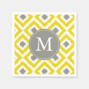 Monogrammed Yellow and Grey Ikat Diamonds Pattern Servetten