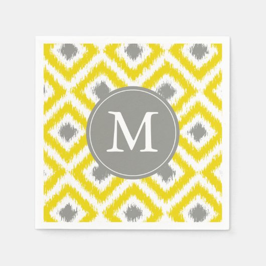 Monogrammed Yellow and Grey Ikat Diamonds Pattern Servetten (Voorkant)