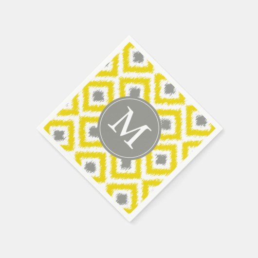 Monogrammed Yellow and Grey Ikat Diamonds Pattern Servetten (Hoek)