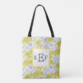 Monogrammed Yellow and Grey White Floral Tote Bag (Achterkant)