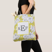 Monogrammed Yellow and Grey White Floral Tote Bag (Dichtbij)