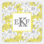 Monogrammed Yellow and Grey White Floral Vierkante Sticker (Voorkant)