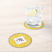 Monogrammed Yellow Black White Swirls Pattern Ronde Kartonnen Onderzetter (Insitu)