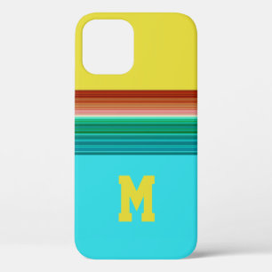 Monogrammed Yellow Blue Multicolor Striped Pattern Case-Mate iPhone Case