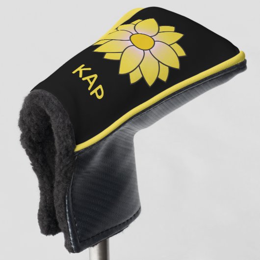 Monogrammed Yellow Daisy Putter Hoesje Golfheadcover (3/4 voorkant)