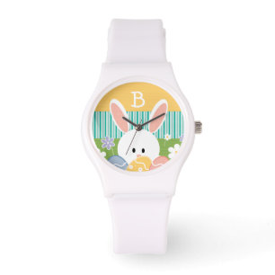 Monogrammed Yellow Easter Bunny Horloge