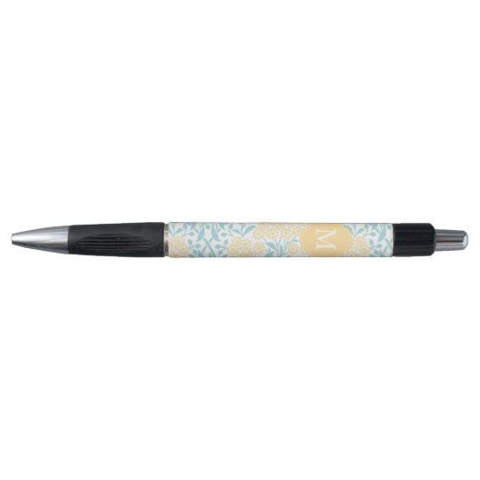 Monogrammed Yellow en Mint Floral Damask Pen (Voorkant)