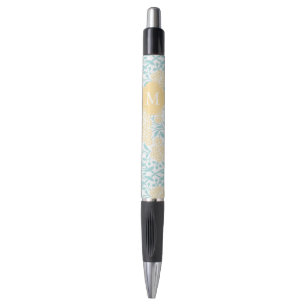Monogrammed Yellow en Mint Floral Damask Pen