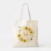 Monogrammed Yellow Gold Waterverf Sunflower Tote Bag (Achterkant)