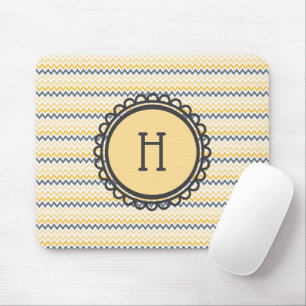 Monogrammed Yellow Gray Chevron Muismat