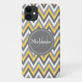 Monogrammed Yellow & Gray Chevron Pattern Case-Mate iPhone Case