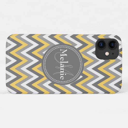 Monogrammed Yellow & Gray Chevron Pattern Case-Mate iPhone Case (Achterkant (horizontaal))