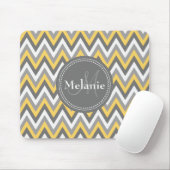 Monogrammed Yellow & Gray Chevron Pattern Muismat (Met muis)